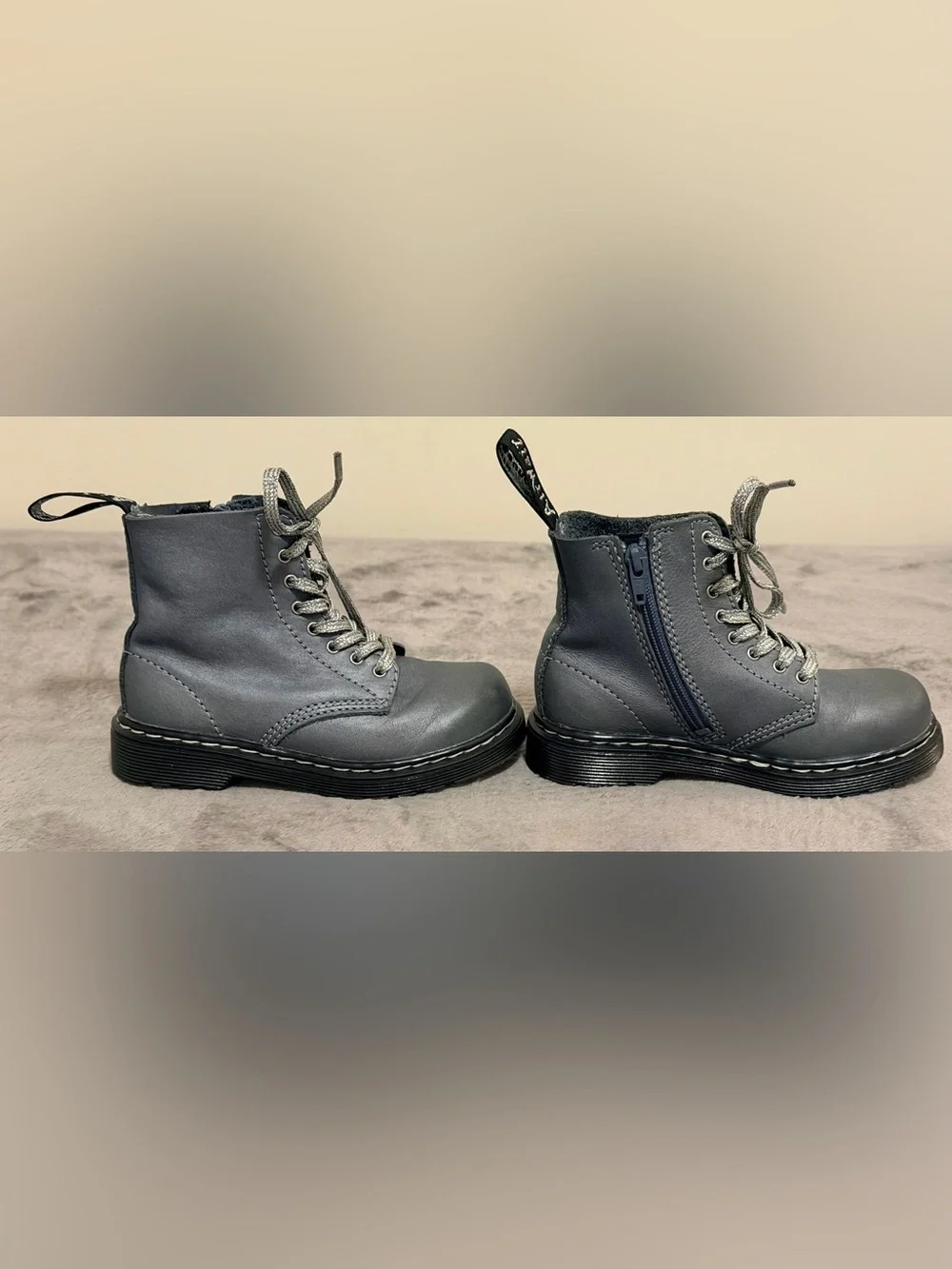Dr. Martens - 1460 Pascal - Little Kids 9 - Gunmetal Grey Color - Metallic Laces